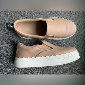 Chloe Scallop Edge Logo Leather Slip On Sneaker